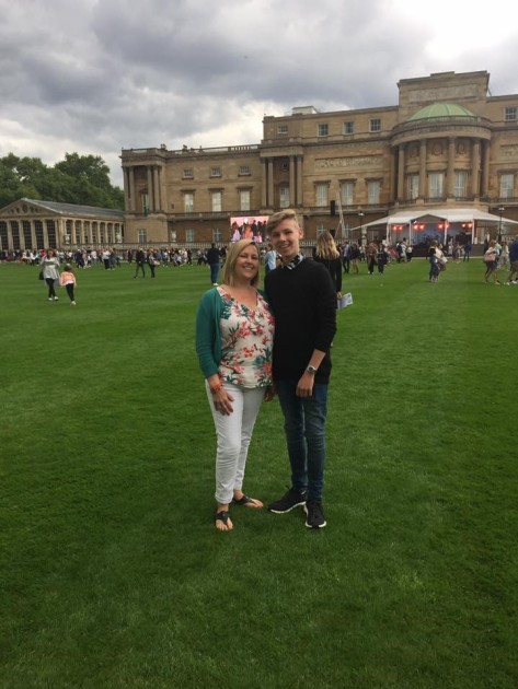 Alex and his mum at the Buckingham Palace garden party