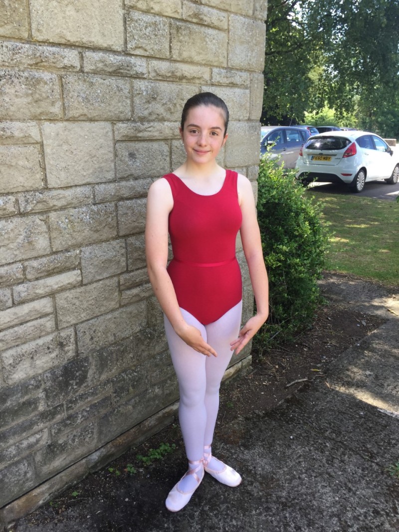 Emily in her red ballet outfit