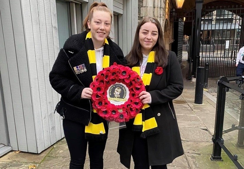 Lauren and Caitlin joining Scotty's Little Soldiers at the London Remembrance Parade