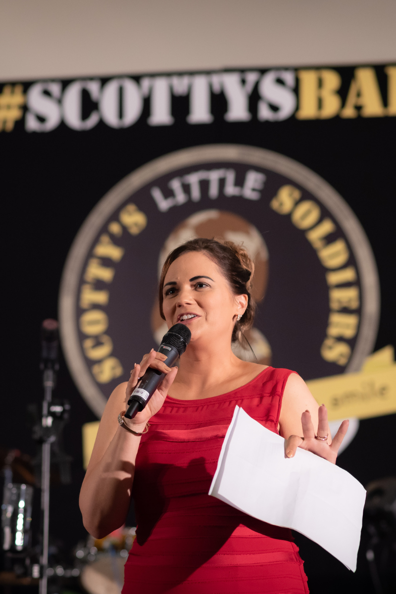 Charity founder Nikki Scott at Scotty's Ball giving speech